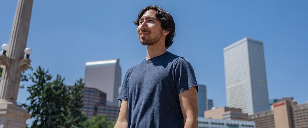 student walking in denver